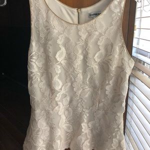 Express Ivory Lace Peplum Zip Back Top